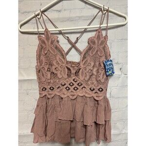 Free People, Baby Doll Bralette Ruffled Bottom, Extra Small Tank Top Pink